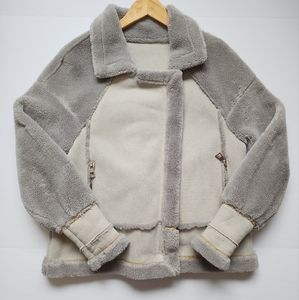 Peridot Paris Moto Style Faux Suede Grey Shearling Jacket